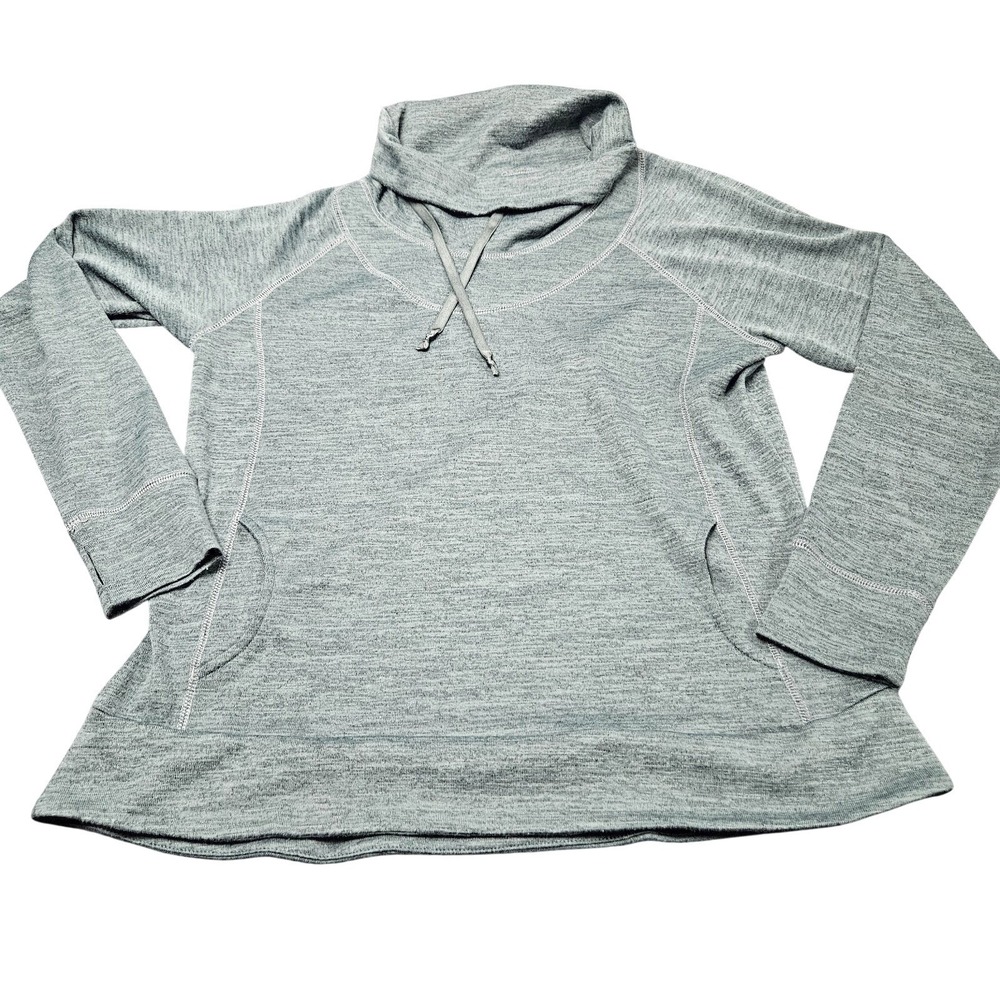 KUHL Pullover Women XL Gray Cowl Neck Thumbhole Hiking Athleisure Sweater